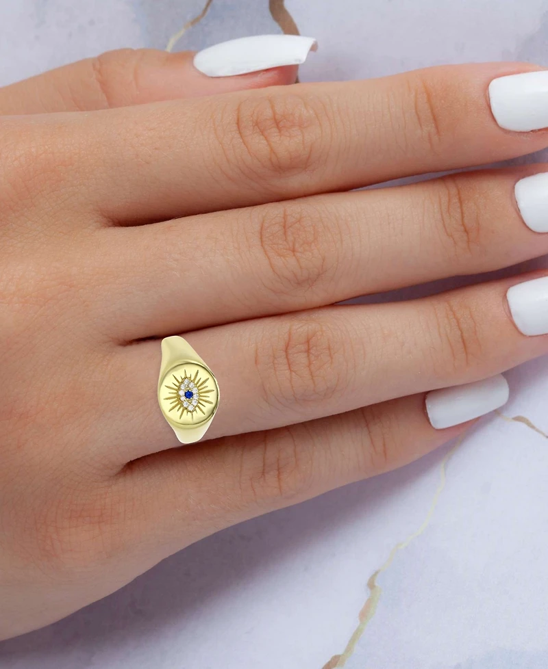 Cubic Zirconia & Lab Grown Blue Spinel Accent Evil Eye Ring Sterling Silver