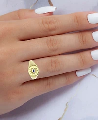Cubic Zirconia & Lab Grown Blue Spinel Accent Evil Eye Ring Sterling Silver