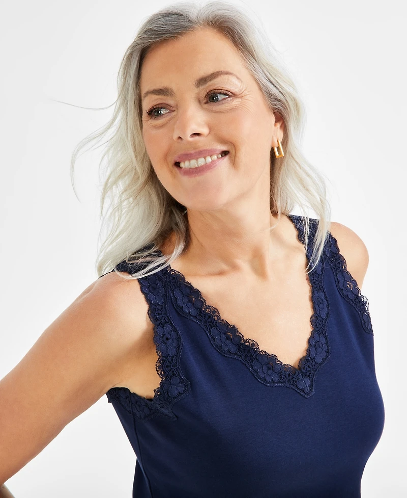 Style & Co Women's Lace-Trim Cotton Tank Top, Exclusively at Macy's