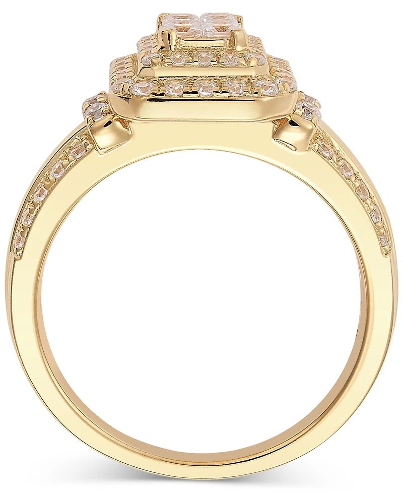 Diamond Emerald Shaped Halo Cluster Engagement Ring (1 ct. t.w.) in 14k Gold