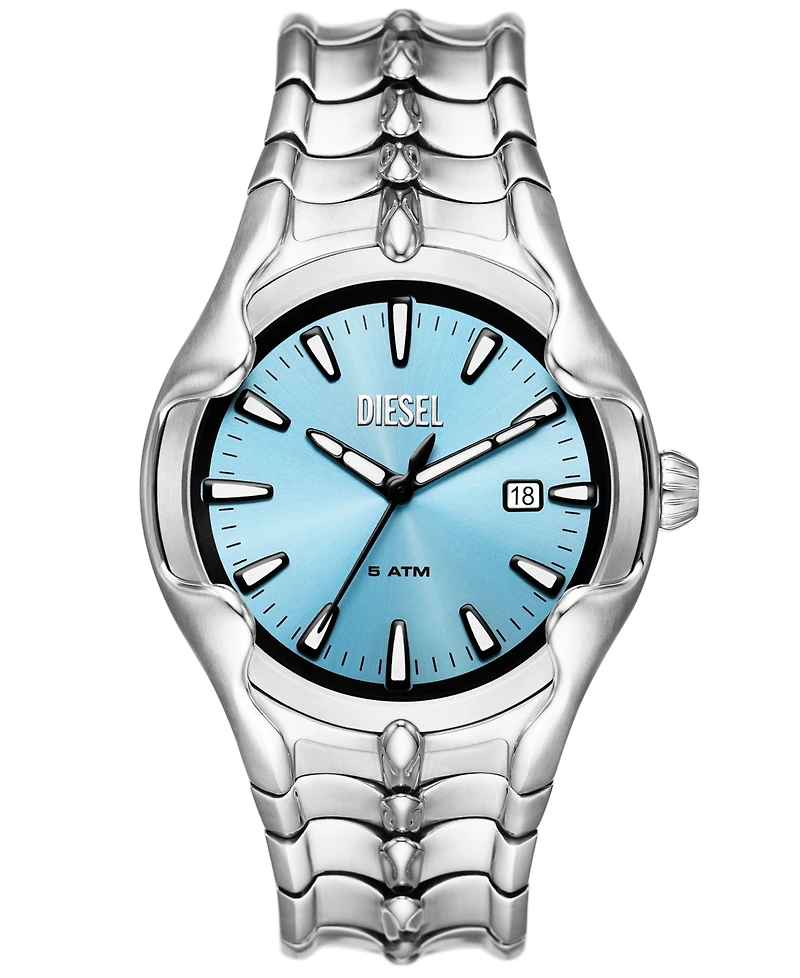 Diesel Men's Vert Three Hand Date Silver-Tone Stainless Steel Watch 44mm