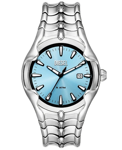 Diesel Men's Vert Three Hand Date Silver-Tone Stainless Steel Watch 44mm