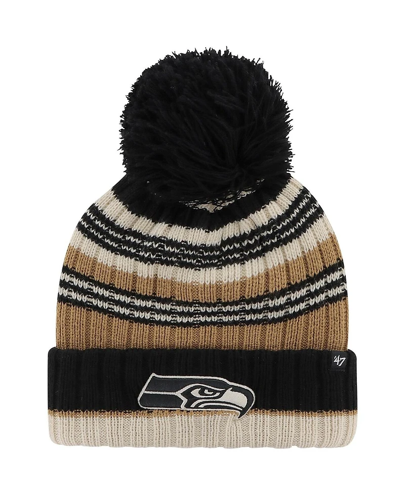 Women's '47 Brand Natural Seattle Seahawks Barista Cuffed Knit Hat with Pom
