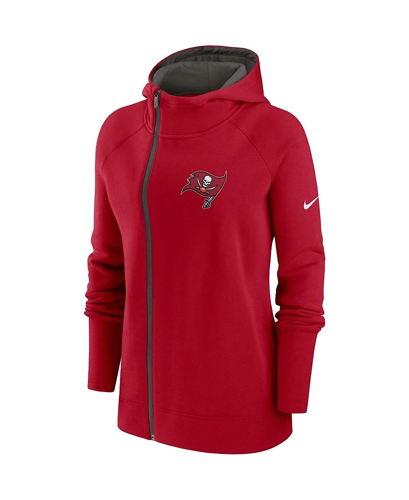 Women's Nike Red Tampa Bay Buccaneers Asymmetrical Raglan Full-Zip Hoodie