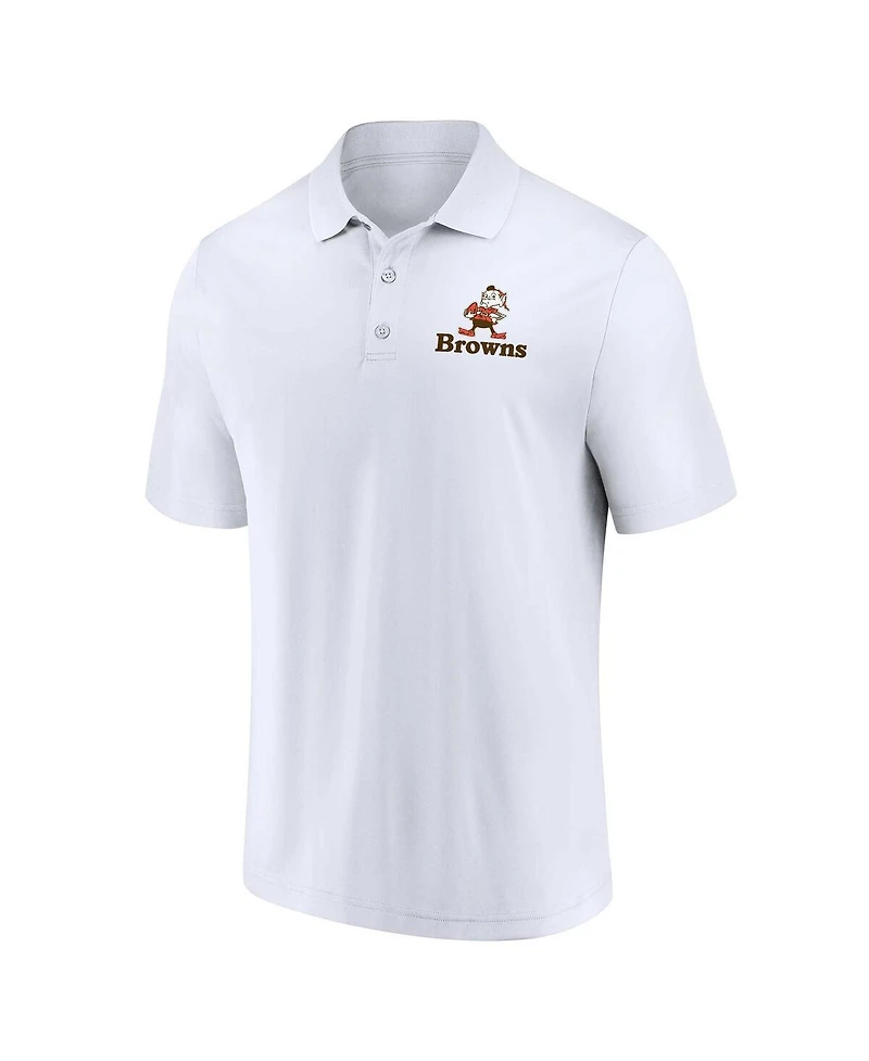 Men's Fanatics White, Brown Distressed Cleveland Browns Throwback Two-Pack Polo Shirt Set