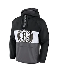 Men's Fanatics Black, Gray Brooklyn Nets Anorak Flagrant Foul Color-Block Raglan Hoodie Half-Zip Jacket