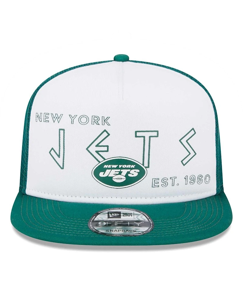 Men's New Era White, Green New York Jets Banger 9FIFTY Trucker Snapback Hat