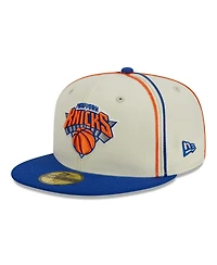Men's New Era Cream, Blue New York Knicks Piping 2-Tone 59FIFTY Fitted Hat