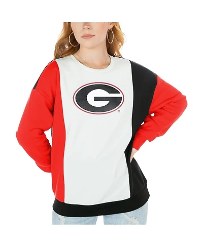 Women's Gameday Couture White, Black Georgia Bulldogs Vertical Color-Block Pullover Sweatshirt