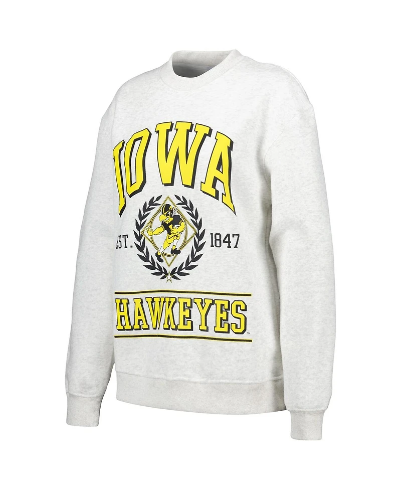 Women's Established & Co. Ash Iowa Hawkeyes Logo Pullover Sweatshirt
