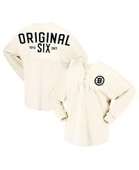 Women's Fanatics Cream Boston Bruins Original Six Lace-Up Spirit Jersey Long Sleeve T-shirt