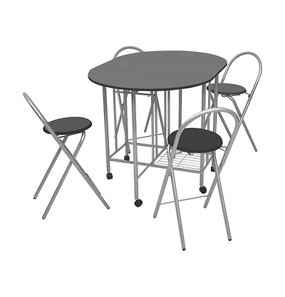 Five Piece Folding Dining Set Mdf Black