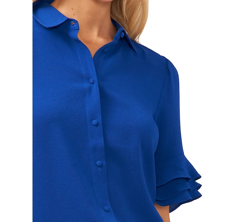 CeCe Women's Button-Front Ruffled 3/4-Sleeve Blouse