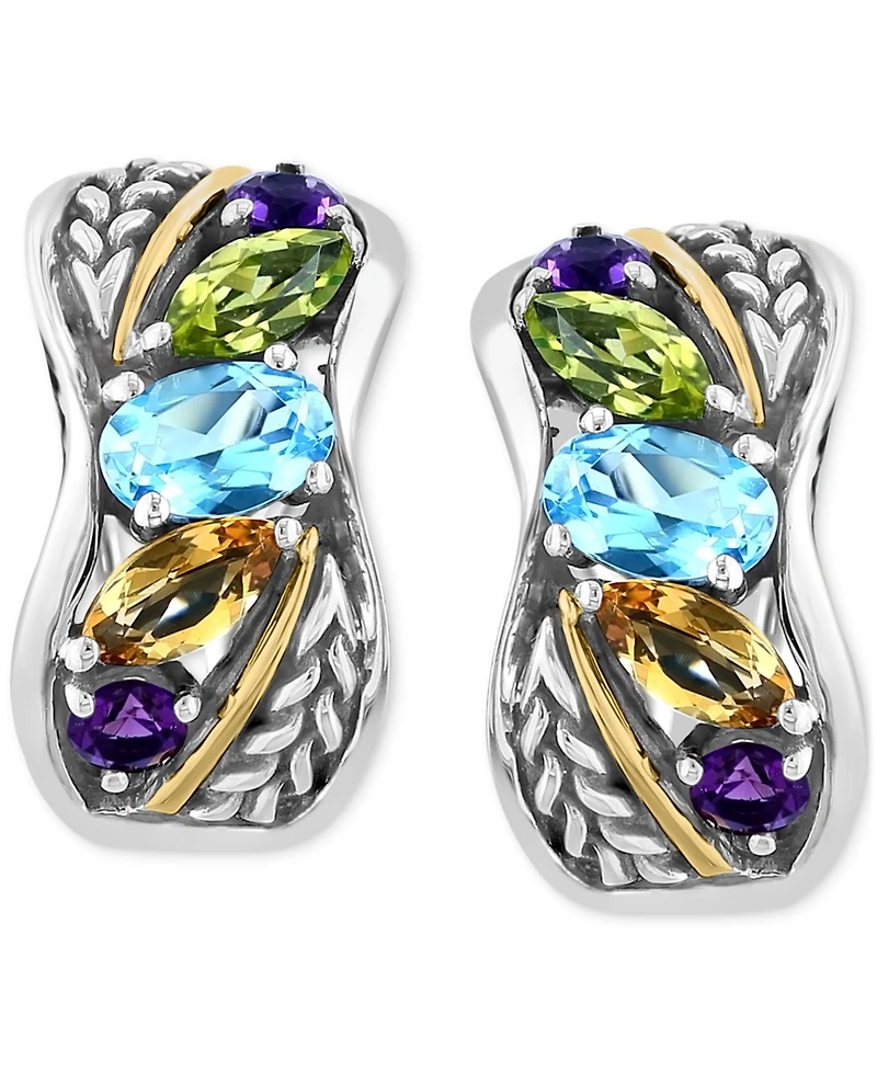 Effy Multi-Gemstone Small Hoop Earrings (2-5/8 ct. t.w.) in Sterling Silver & 18k Gold-Plate