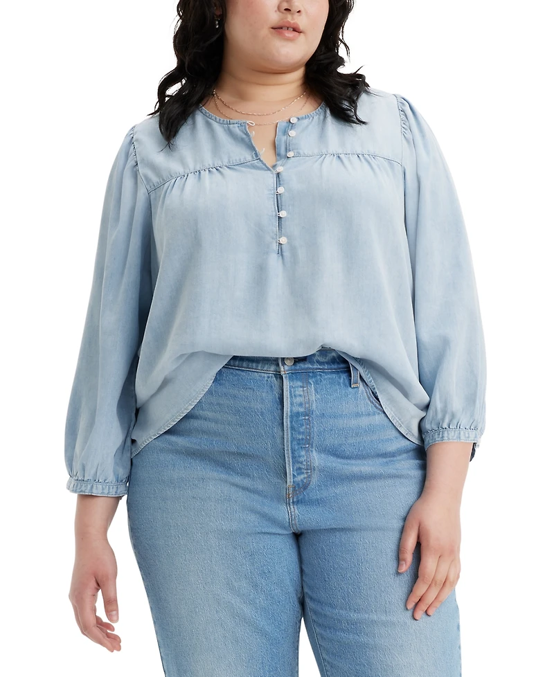 Levi's Plus Size Halsey 3/4-Sleeve Button-Front Blouse