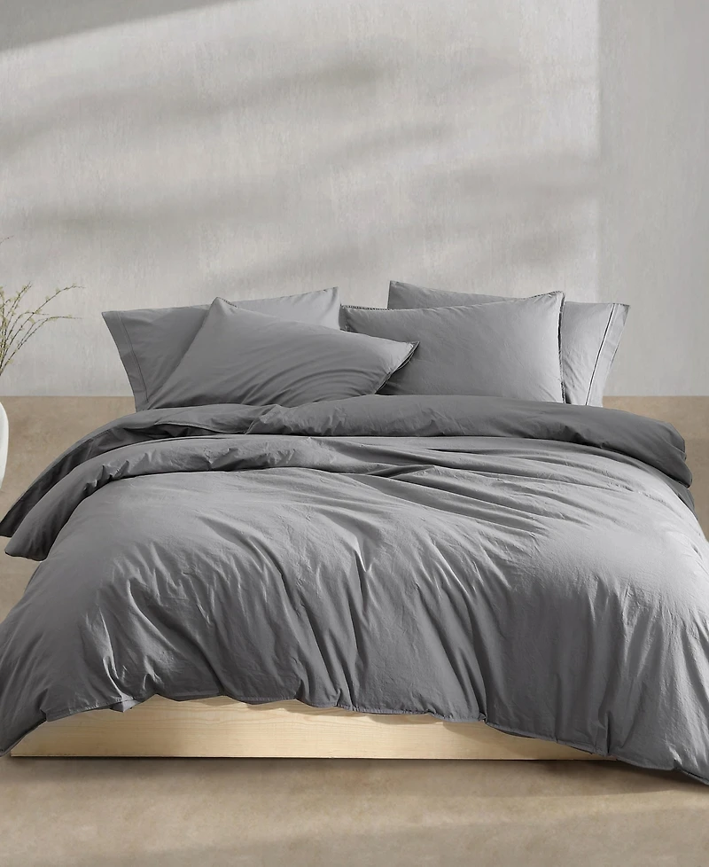 Calvin Klein Washed Percale Cotton Solid 3 Piece Comforter Set