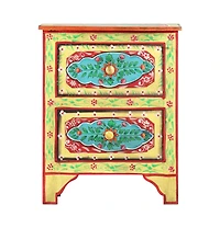 Hand Painted Bedside Cabinet 15.7"x11.8"x19.7" Solid Mango Wood