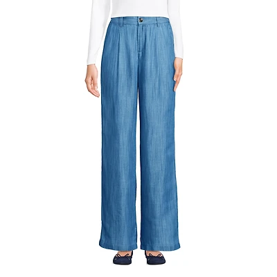 Lands' End Women's High Rise Tencel Fiber Pleated Wide Leg Pants