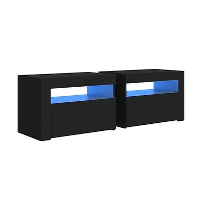 Bedside Cabinets 2 pcs with LEDs Black 23.6"x13.8"x15.7"