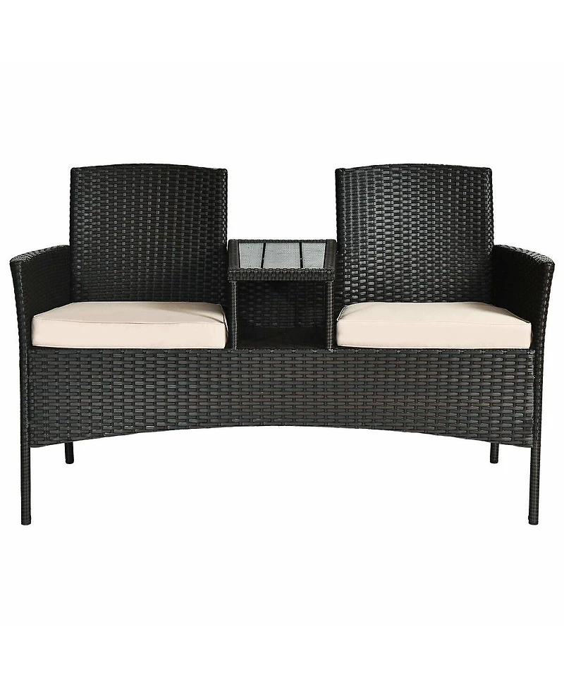 Patented Modern Patio Set with Built-in Coffee Table and Cushions