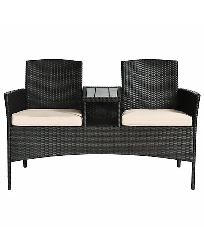 Patented Modern Patio Set with Built-in Coffee Table and Cushions