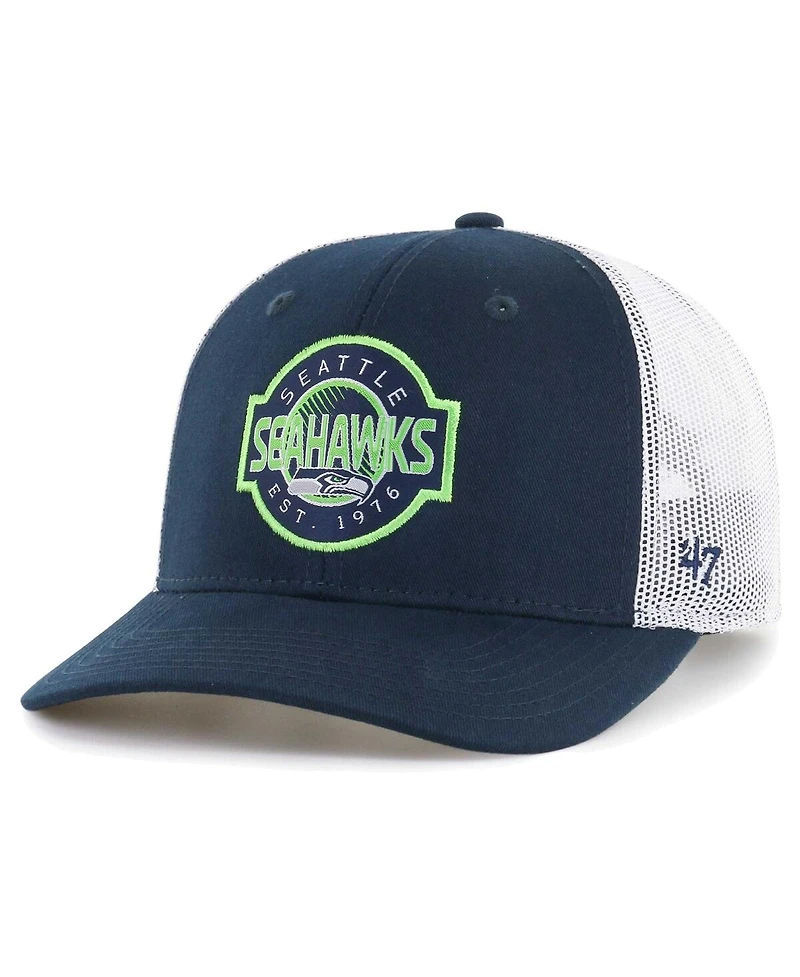 Big Boys '47 Brand Navy, White Seattle Seahawks Scramble Adjustable Trucker Hat