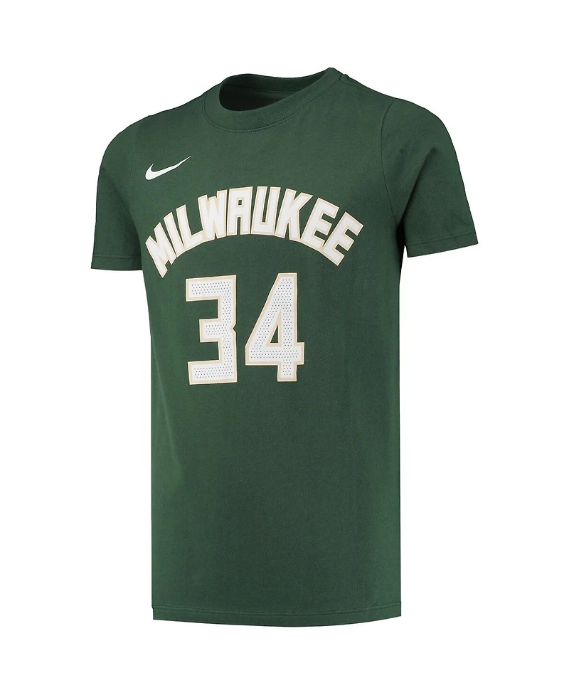 Big Boys Nike Giannis Antetokounmpo Hunter Green Milwaukee Bucks Logo Name and Number Performance T-shirt