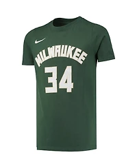 Big Boys Nike Giannis Antetokounmpo Hunter Green Milwaukee Bucks Logo Name and Number Performance T-shirt
