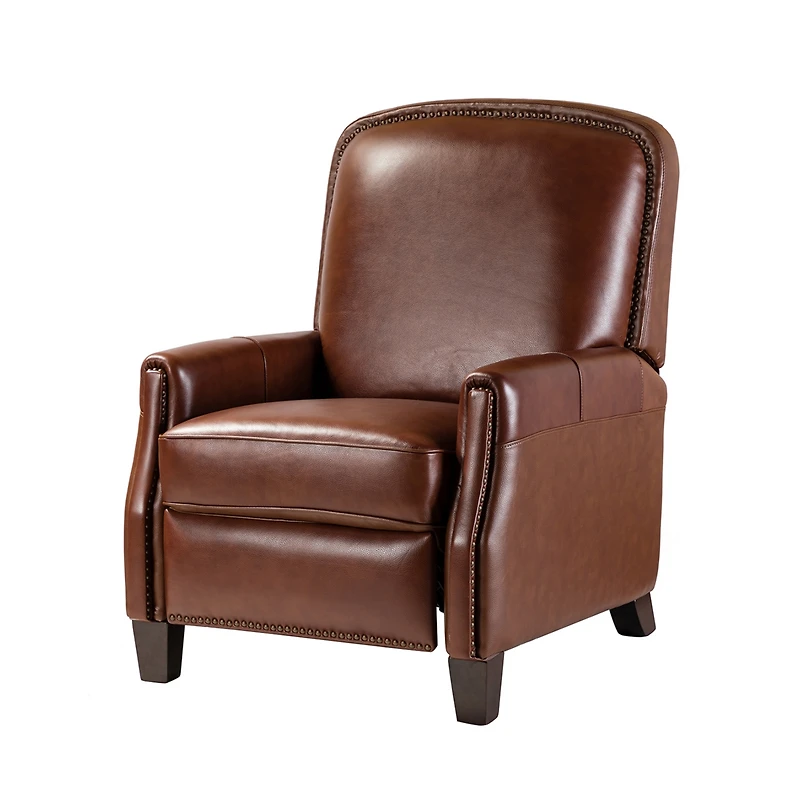 Hickey Modern Genuine Leather Recliner with Nailhead Trim