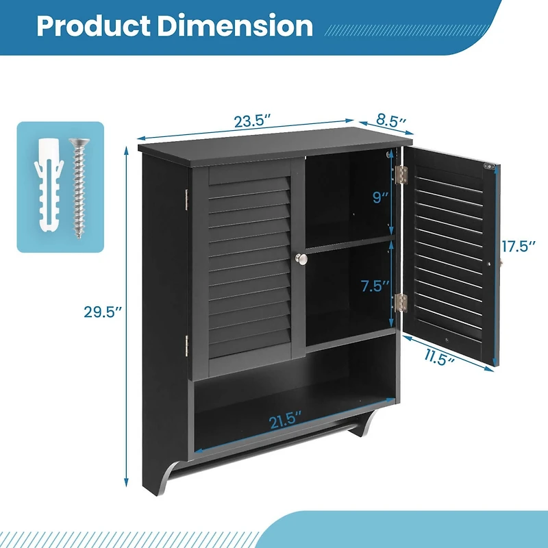 Bathroom Wall Mounted Medicine Cabinet with Louvered Doors & Towel Bar