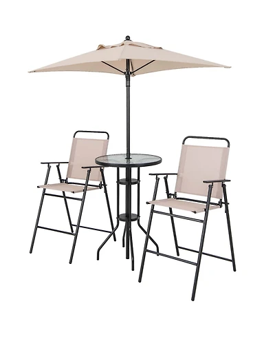 4PCS Patio Bistro Set Folding Counter Height Chairs Round Bar Table& Umbrella