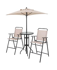 4PCS Patio Bistro Set Folding Counter Height Chairs Round Bar Table& Umbrella