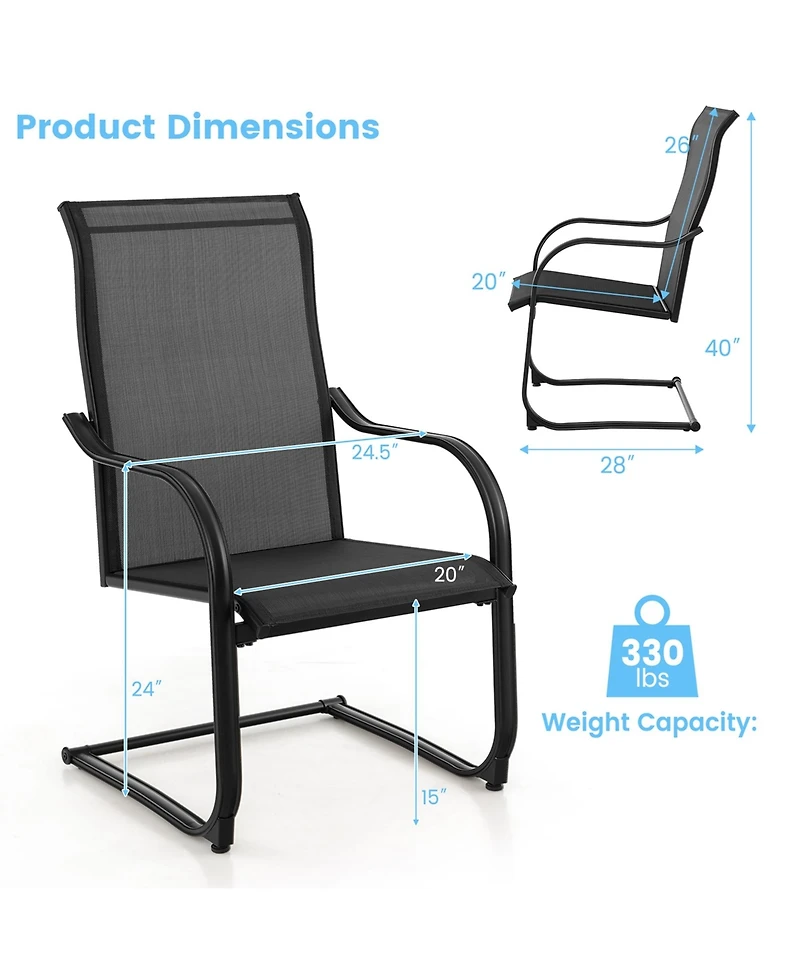 2pcs C-Spring Motion Patio Dining Chairs All Weather Heavy Duty Outdoor