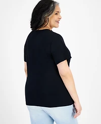 Style & Co Plus Short-Sleeve V-Neck Top, Exclusively at Macy's