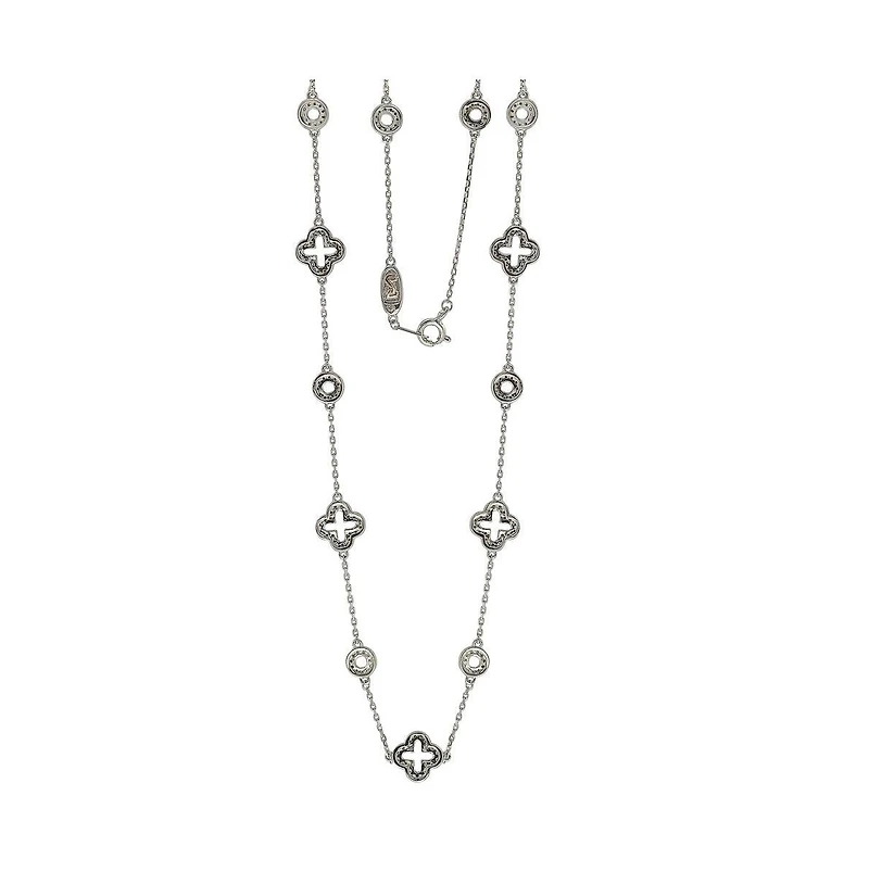 Suzy Levian New York Sterling Silver Sapphire & Created White Sapphire Station Necklace