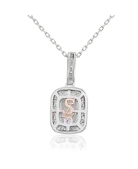 Suzy Levian Sterling Silver Cubic Zirconia Emerald Cut Halo Pendant Necklace