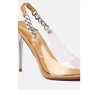 Womens Goddess Metallic Stiletto Heel Slingback Sandals