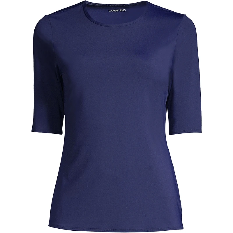 Lands' End Women's SunShade Upf 50 Elbow Sleeve Relaxed Rash Guard