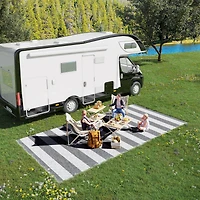 Outsunny Outdoor Rug with Carry Bag 9' x 18' Plastic Straw Rug Gray & White