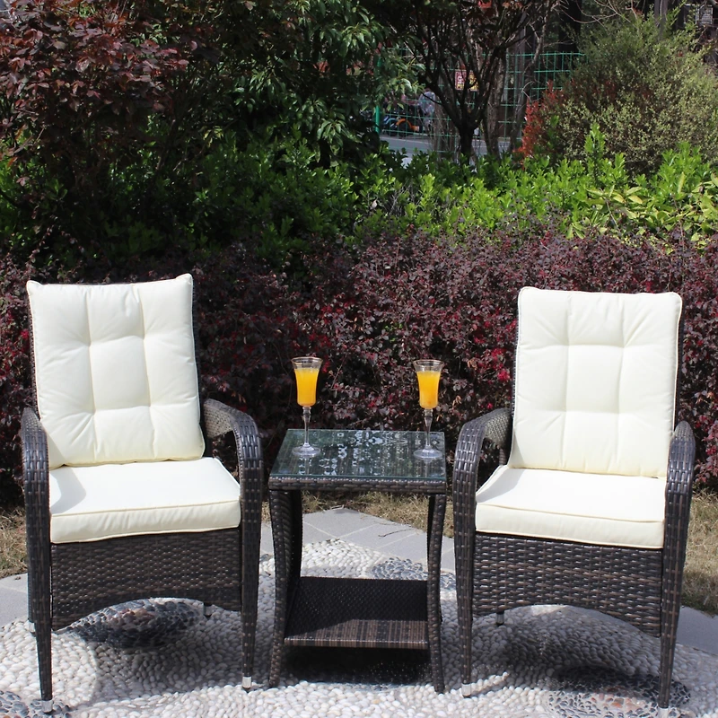 Simplie Fun Outdoor patio Furniture sets 3 piece Conversation set wicker Rattan Sectional Sofa With Seat Cushions(Beige Cushion)