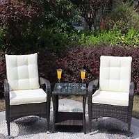 Simplie Fun Outdoor patio Furniture sets 3 piece Conversation set wicker Rattan Sectional Sofa With Seat Cushions(Beige Cushion)