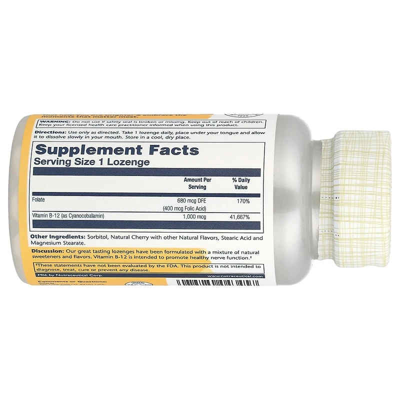Solaray Vitamin B-12 with Folic Acid Lozenges Natural Cherry 1 000 mg - 90 Lozenges