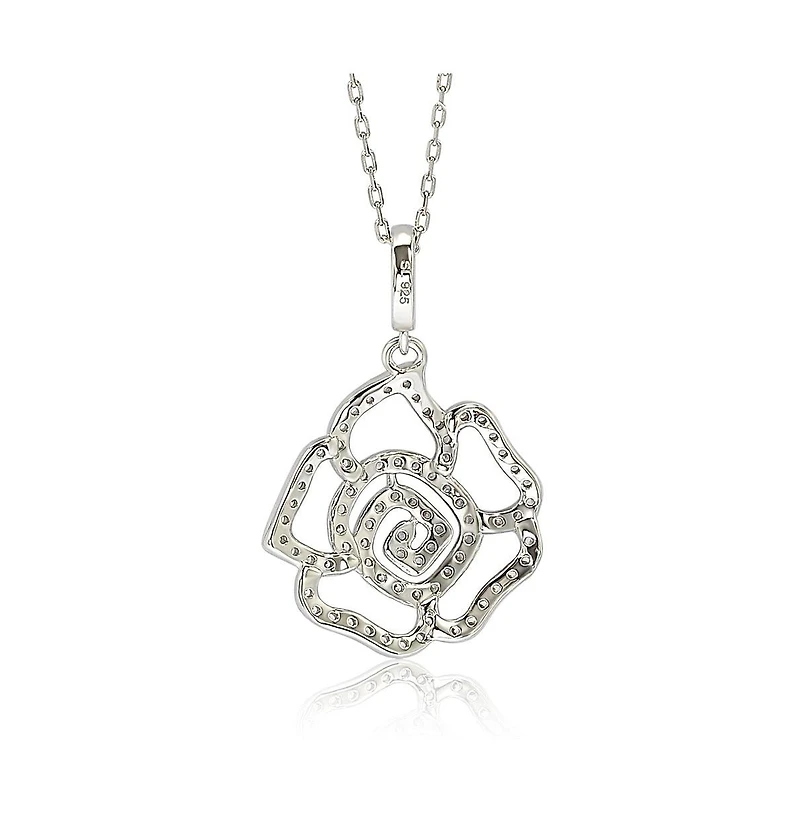 Suzy Levian Sterling Silver Cubic Zirconia Open Mini Flower Pendant Necklace
