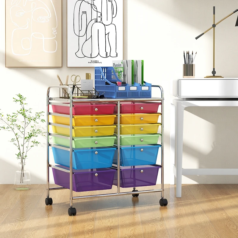 12 Drawers Rolling Cart Storage Mutlicolor Scrapbook Paper Studio Organizer Bins Gradient