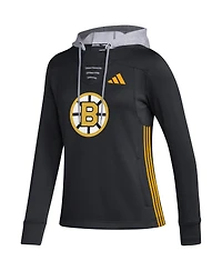 Women's adidas Black Boston Bruins Refresh Skate Lace Aeroready Pullover Hoodie