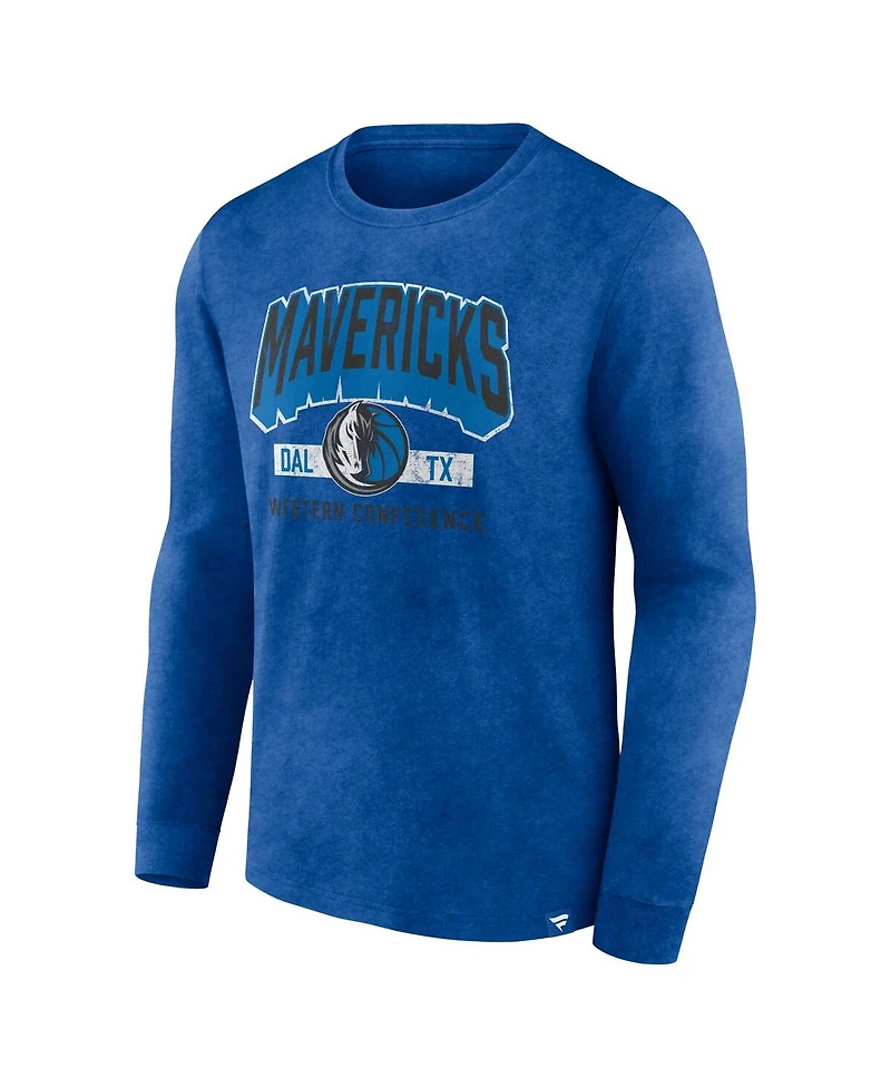 Men's Fanatics Heather Royal Distressed Dallas Mavericks Front Court Press Snow Wash Long Sleeve T-shirt