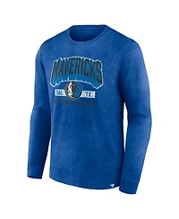 Men's Fanatics Heather Royal Distressed Dallas Mavericks Front Court Press Snow Wash Long Sleeve T-shirt