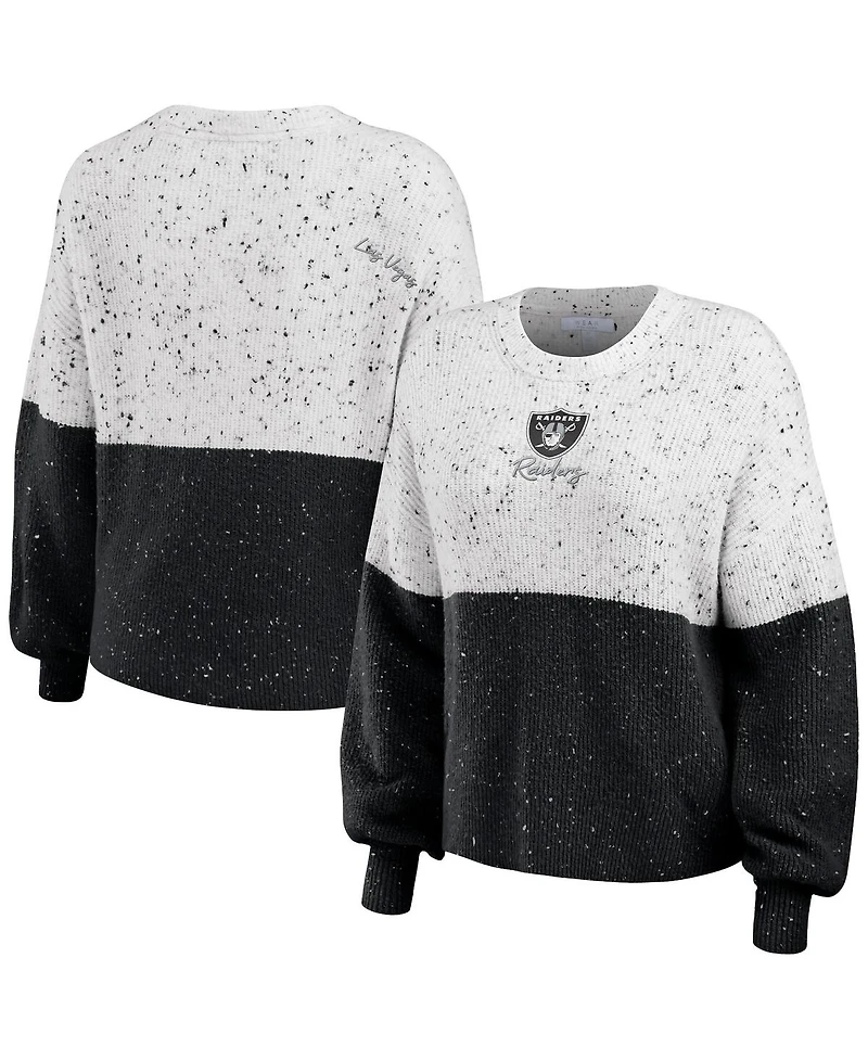Women's Wear by Erin Andrews White, Black Las Vegas Raiders Color-Block Pullover Sweater