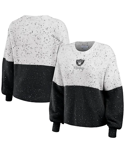 Women's Wear by Erin Andrews White, Black Las Vegas Raiders Color-Block Pullover Sweater