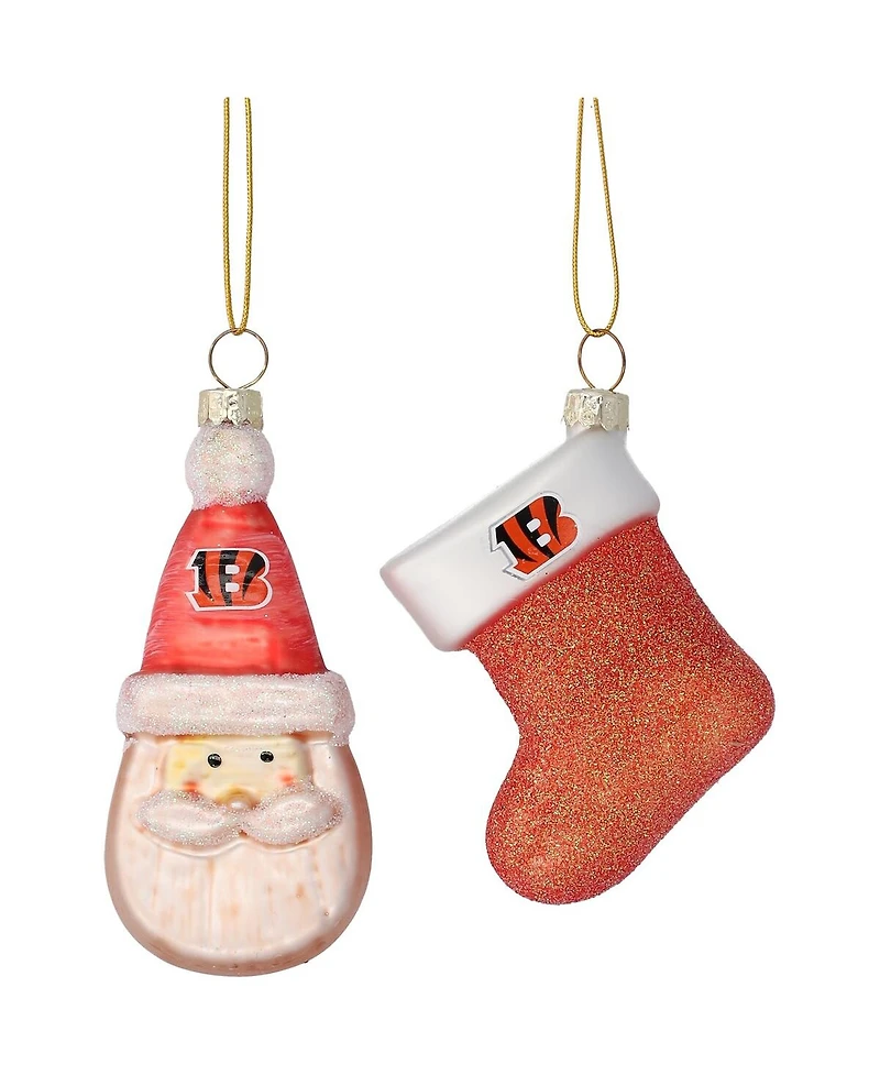 Cincinnati Bengals Two-Pack Santa and Stocking Blown Glass Ornament Set